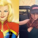 Brie Larson aparece com uniforme verde da Capitã Marvel no set!